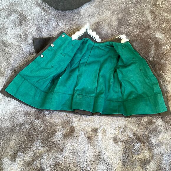 Vintage Doll Coat & Hat Wool(?) Dark Green Pea Coat & hat w/ White Trim READ - Picture 6 of 16
